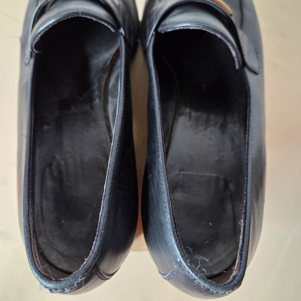 Salvatore Ferragamo Black Leather Block Heel Loafers Gold Logo Italy women 6.5B - Picture 5 of 15